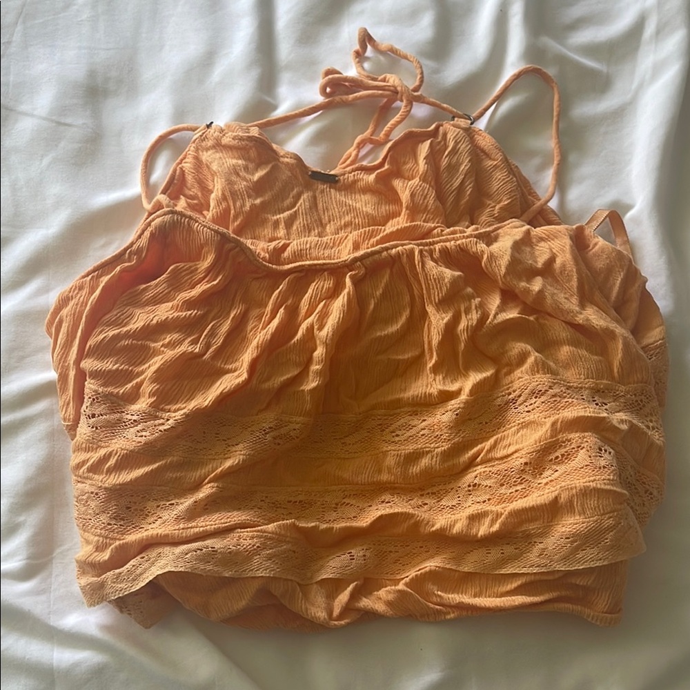 Free People Vibrant Orange Textured Top
